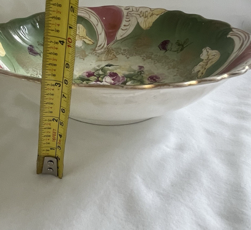 Antique Buffalo Pottery Roses Embossed Floral Gilded 10 3/4" Bowl Art Nouveau - Picture 13 of 17