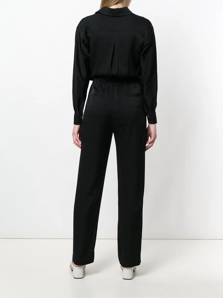 VINCE Negro Satinado Cintura Corbata Envoltura Sedoso Elastizado Manga Larga Pantalones Mono L 12 Foto 4 de 4