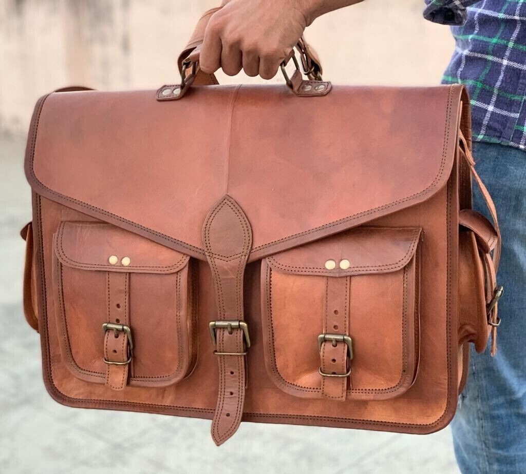 Men's Genuine Leather Business Satchel Crossbody Messenger Bag for Travel and Work