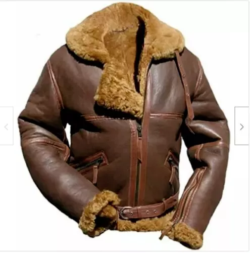 Men's RAF Pilot B3 Bomber Real Sheepskin Aviator Shearling Fur Leather Jacket - Picture 1 of 3