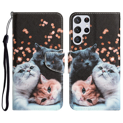 For Various Phone Hot Cat Magnetic Flip Wallet Card Bag Holder Stand Cover Case