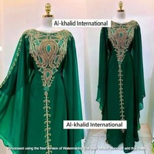 Green Women Dress Moroccan Dubai Kaftan Abaya Farasha New Handmade Long Gown Eid