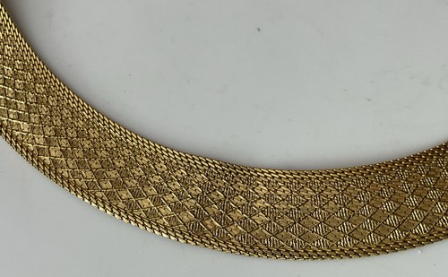 Vintage 1980's Gold Plate Mesh Intricate Simple Chain Collar Choker Necklace - Picture 8 of 11