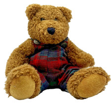Boyds Bears Plush Brown Bear Jointed Red Bearwear Plaid Overalls VINTAGE 1985