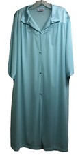 Vanity Fair Pastel Green Sz L Nylon Home Robe Front Buttons Long Sleeves Pocket