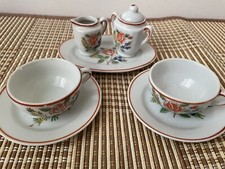 Tea Set of 7 Pieces Dollhouse Miniature Colorful Flowers China Ware Japan Made