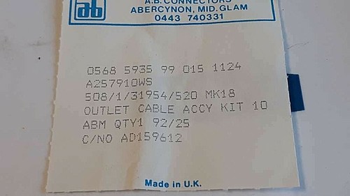 Conectores AB Salida Cable Accy kit ABM QTY1 92 95 NSN 0568 5935 99 015 1124 - Imagen 3 de 4