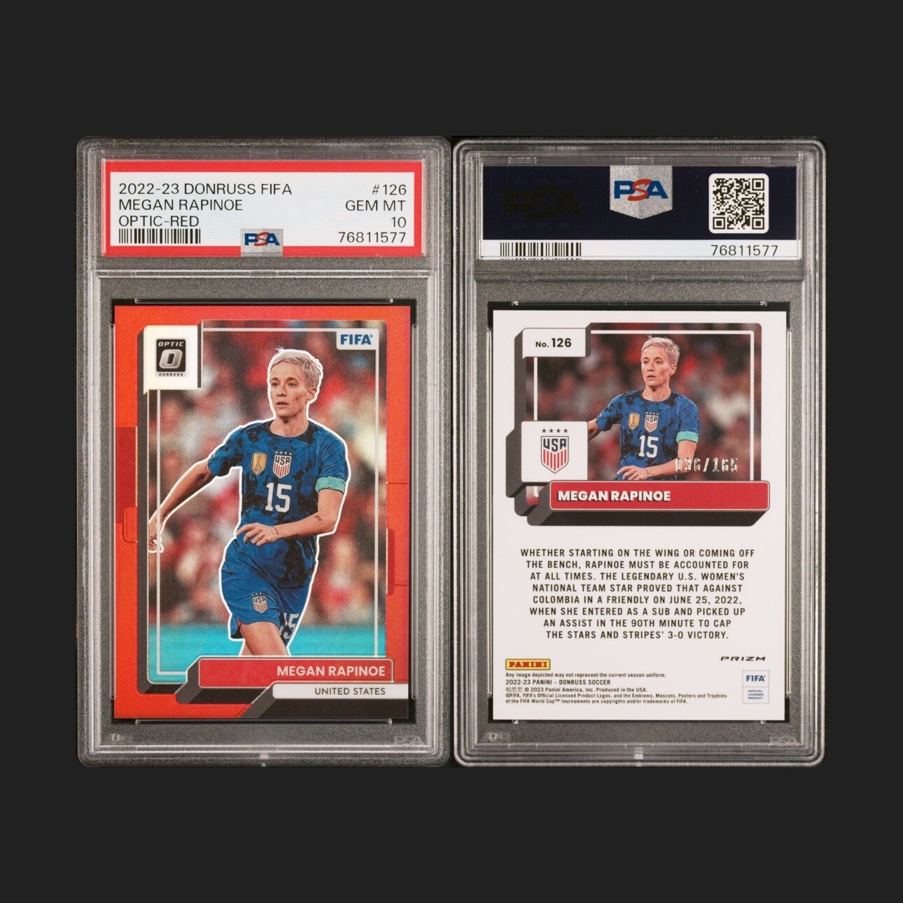 2022-23 Panini Donruss FIFA Megan Rapinoe Optic Red 36/165 PSA 10 GEM MINT #126