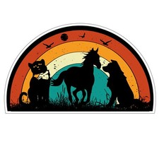 50cm Retro Sunset with dog cat and horse sticker decal vehicle , car motorhom