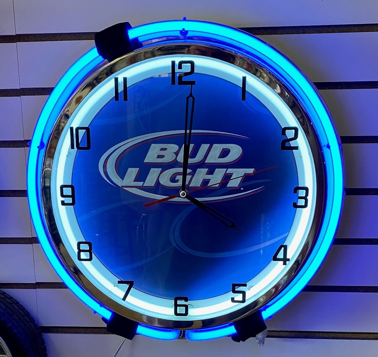 Budweiser Bud Light Large 18" Metal Double Ring Neon Clock