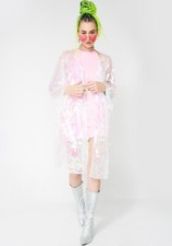 Holographic Disc Iridescent Sequin Kimono Party Jacket Duster Festival Sparkly