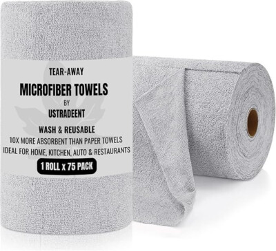 USTRADEENT Microfiber Cleaning Cloth Roll 12x12 Inches All Purpose Clean 75 Pack
