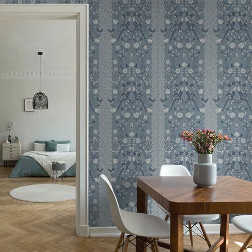 Blue Floral Wallpaper Modern Vintage Peel and Stick Wallpaper 15.6" x