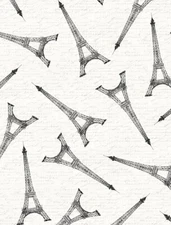 Tres Graphique Fabric - Tossed Eiffel Towers on Taupe Script - Wilmington YARD