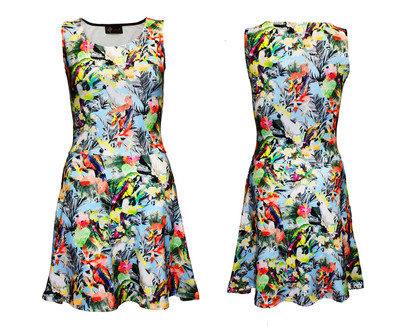 Cute Exotic Tropical Birds Parrots Hawaii Print Sleeveless Skater