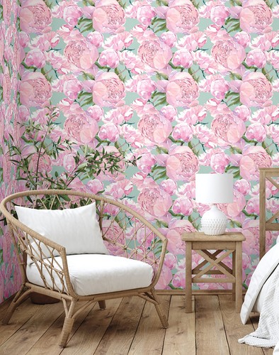 GW5141 Grace & Gardenia Watercolor Peonies Peel & Stick Wallpaper Roll 20.5in x - Picture 3 of 5