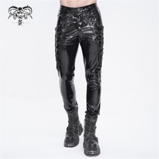 Devil Fashion Men Black Gothic Punk Trousers Faux Leather Skinny Pants