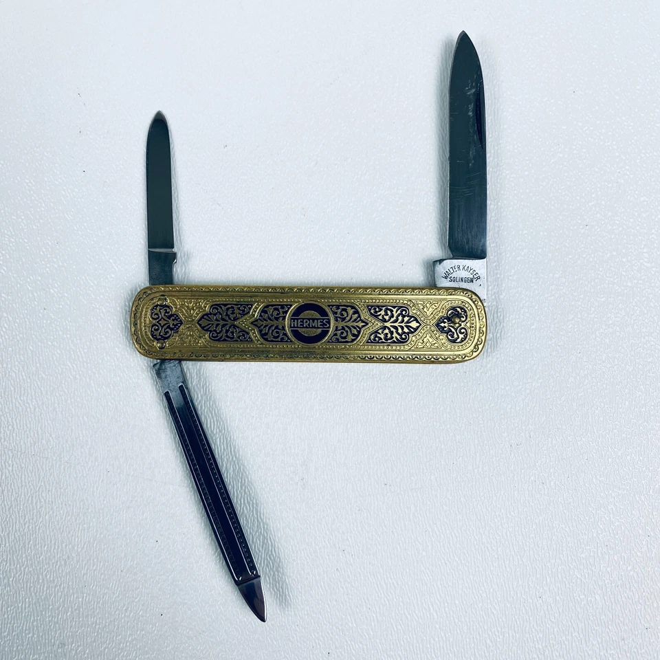 VTG HERMES Walter Kayser Solingen Rostfrei Germany Knife 2 Blade File Leather - Image 3 of 4