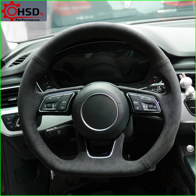 Black Alcantara Sew Steering Wheel Cover For Audi A3 S3 A4 A5 S5 A1 Q2