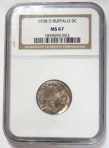 1938 D BUFFALO NICKEL 5 CENT COIN NGC MINT STATE 67