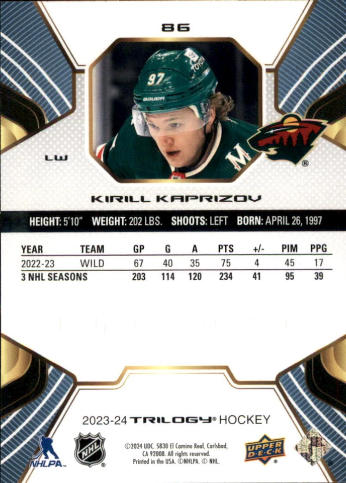 2023-24 Upper Deck Trilogy #86 Kirill Kaprizov - Image 2 of 2