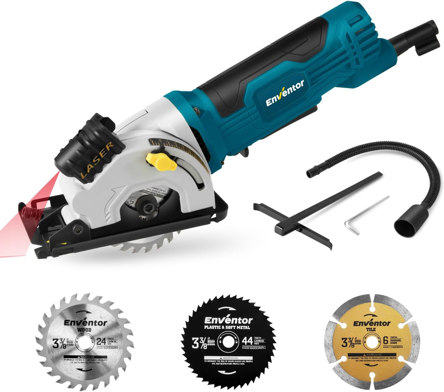 Compact Mini Circular Saw with Laser Guide, 4.8A, 3 Blades, 4000RPM