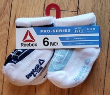 REEBOK Ankle Socks Baby Size 6-12M Boys Navy Lt Blue Grey 6 Pack Non Slip NWT