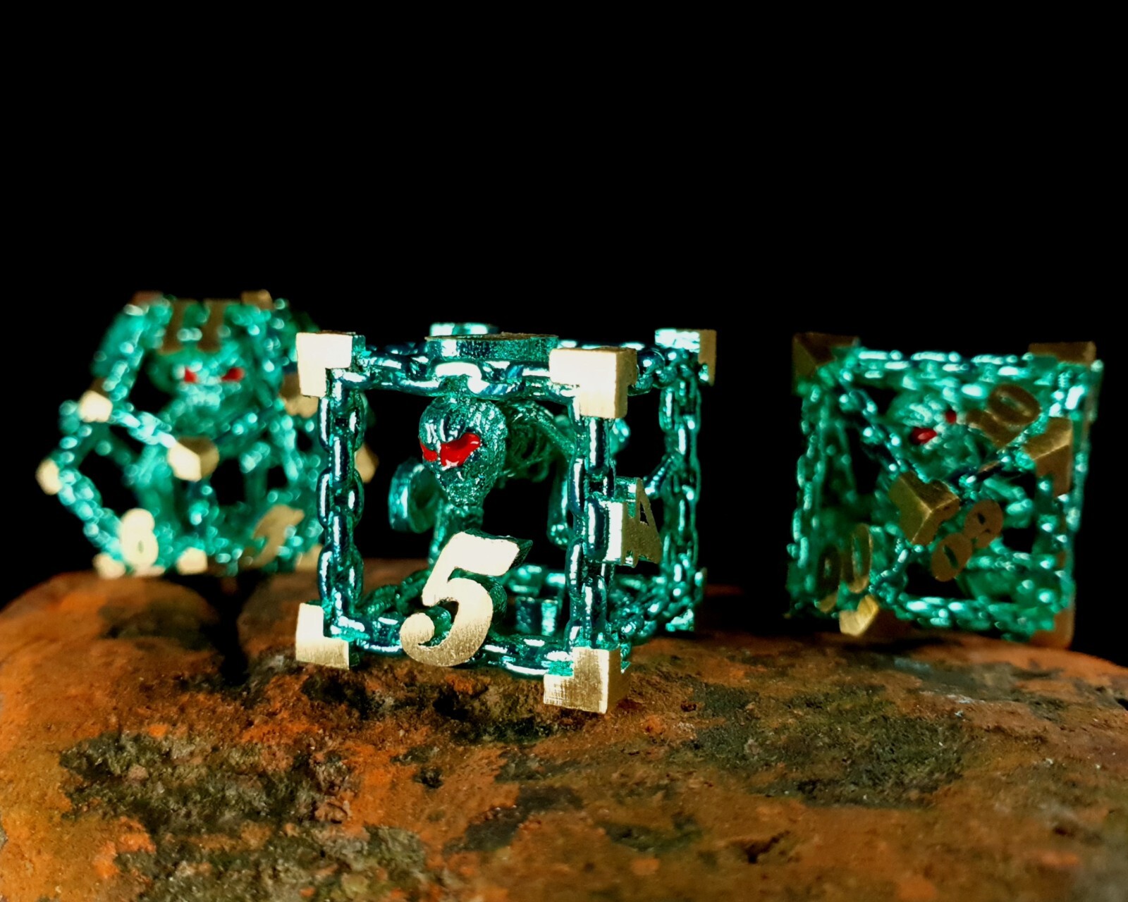 Hollow Metal Cage Skeleton Dice Set For Dungeons and Dragons D&D Poison Skeleton