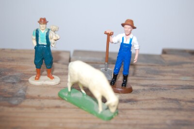 Lot De Figurines Quiralu - Chèvres Et Moutons Fermier - Hauteur 6 Cm - État De Jeu (occasion)