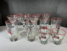 Vintage 1947 Libbey Pickwick Merrymakers Cordial Cocktail Glasses 13pc