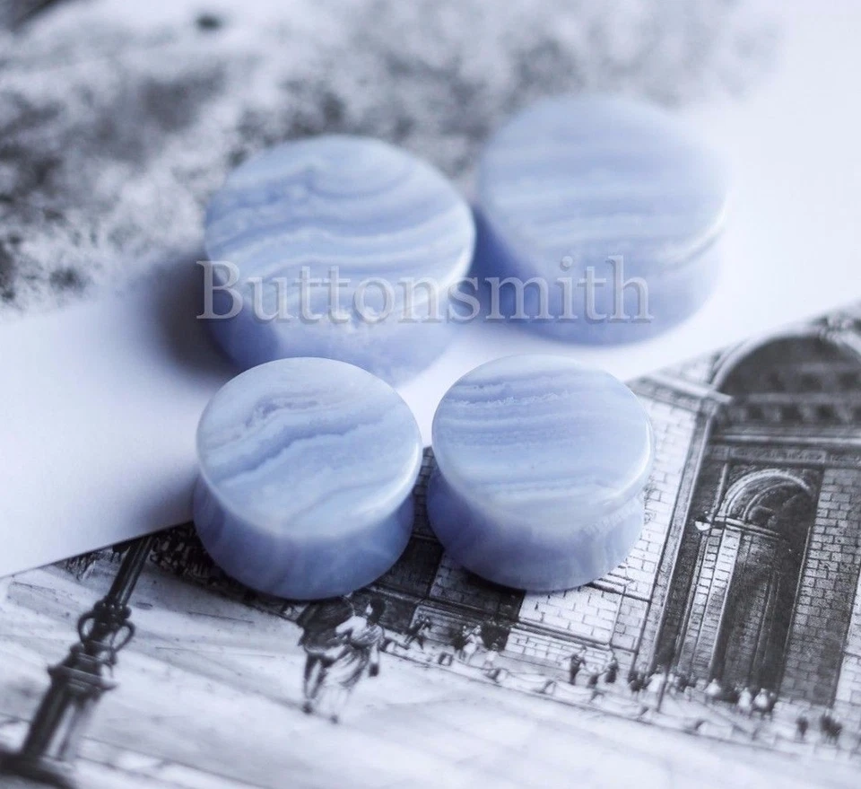 Par de tapones de piedra orgánica natural de ágata de encaje azul medidores oreja 2g - 1" 10 TAMAÑO Foto 2 de 4