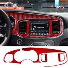 Red Carbon Fiber Speedmeter CD Console Interior Trim Set For Dodge Charger 15-20