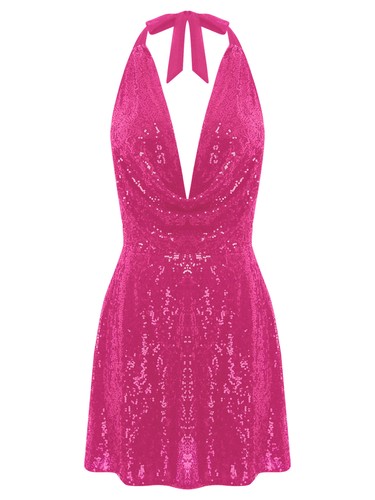 Womens Dresses Music Minidress Deep V Partydress Dancing Clubwear Glitter Short - Picture 70 of 82
