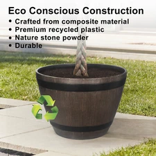 Large Brown Whiskey Barrel Planter Garden Flower Plant Pot Wine Barrel Planter