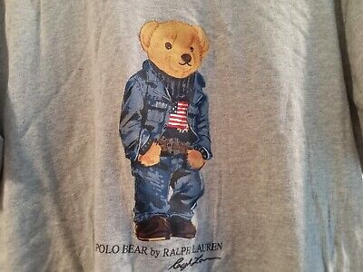 Polo Ralph Lauren Bear Wearing Denim American Flag Gray T Polo Ralph Lauren Bear Wearing Denim American Flag Gray T