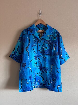 Marni Short Sleeve Bowling Shirt - Size 54 - Azure Blue - NEW