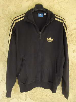 Veste ADIDAS rétro vintage noir or doré sport jacket Trefoil S