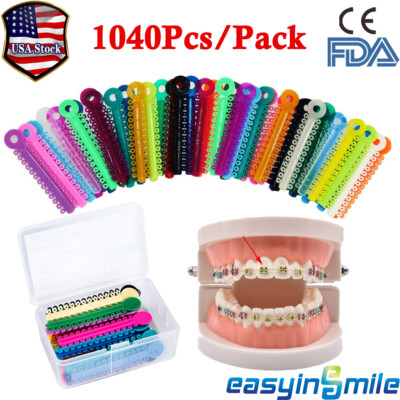 1040Pcs Dental Orthodontic Brackets Elastic Ligature Ties Archwire Rubber Bands 