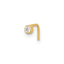 Real 14kt Yellow Gold 22 Gauge 2.5mm CZ Nose Stud