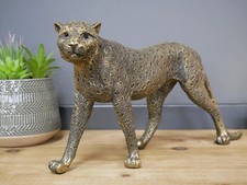 Large Proud Leopard Cat Statue Gold Walking Ornament Home Decor Figurine