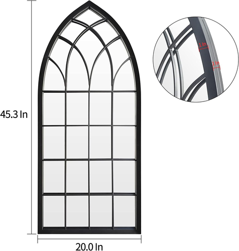 WAMIRRO Bauernhaus Fensterspiegel, gewölbter schwarzer Kaminsimsspiegel, Kathedrale - Bild 4 von 9