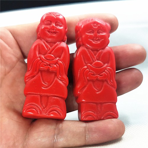 2 pcs Natural jade red Antique Collection Statues boys girls - Picture 2 of 5
