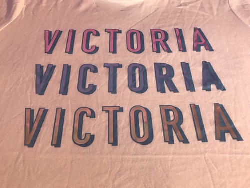 New Victorias Secret T-Shirt White w Metallic Lettering “Victoria” Size Small - Picture 2 of 3