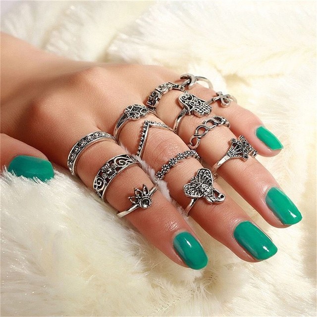 13Pcs/Set Boho Elephant Fatima Finger Knuckle Ring Band Midi Rings Stacking Ring 13Pcs/Set Boho Elephant Fatima Finger Knuckle Ring Band Midi Rings Stacking Ring