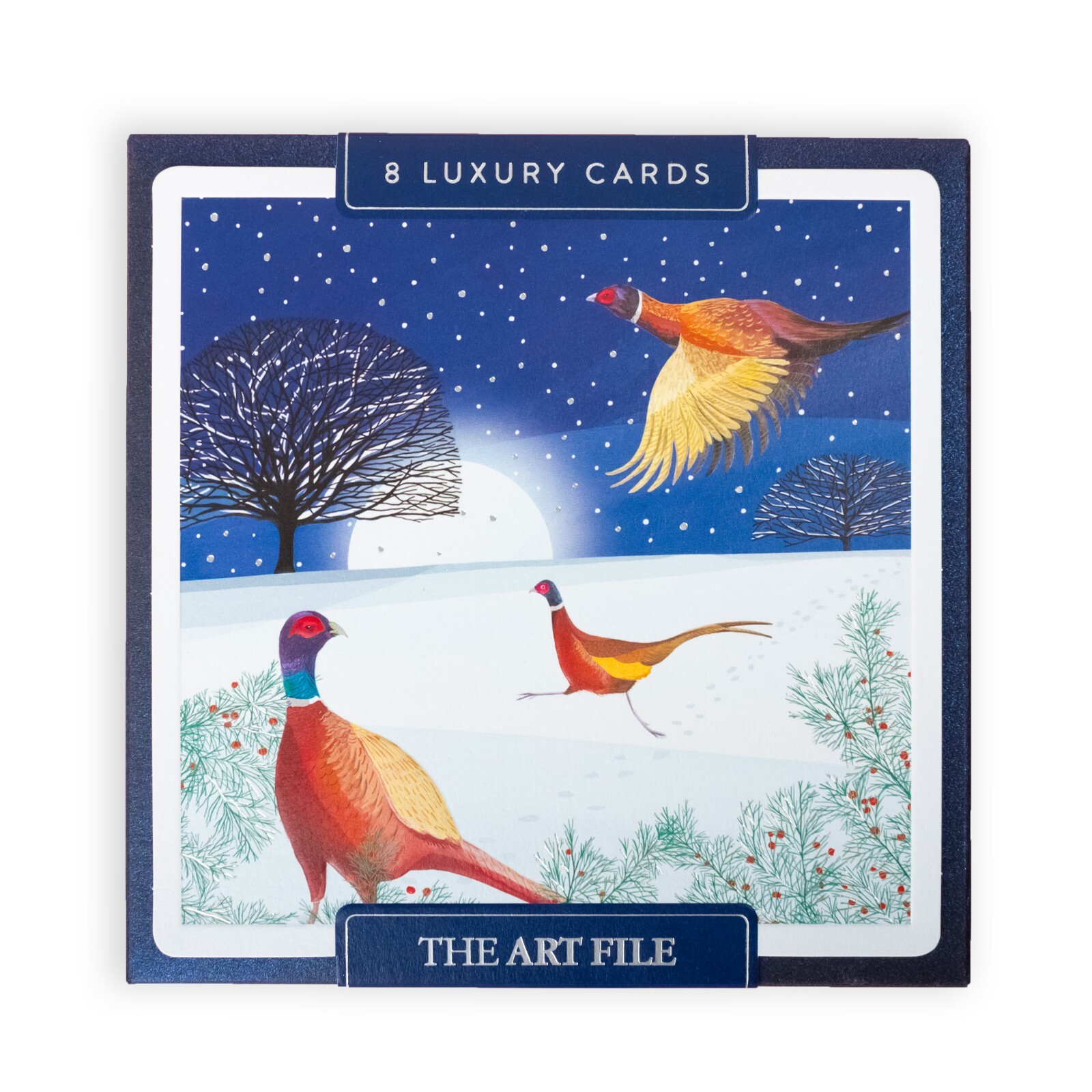 Christmas Cards Pheasant Design - Luxury Set of 8 Embossed Foiled Xmas Cards