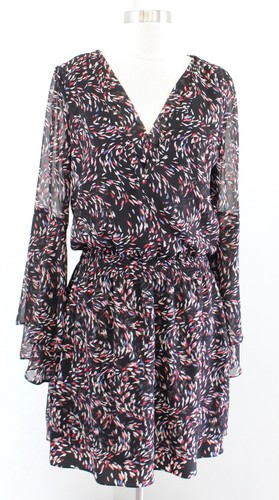 White House Black Market Scattered Print Boho Dress Size 6 Bell Sleeve Layered