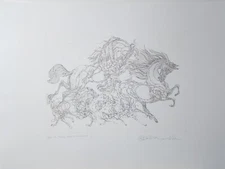 GUILLAUME AZOULAY VINTAGE ETCHING ON PAPER "LE SAUT" HAND SIGNED