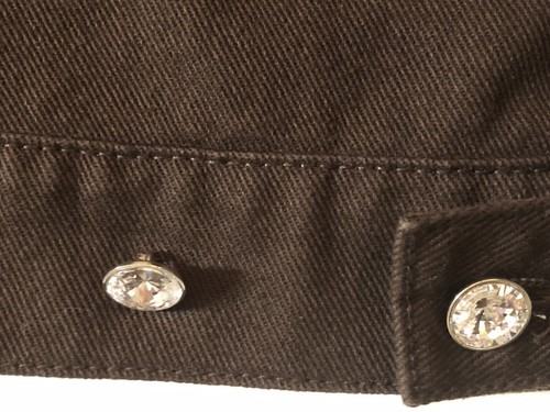 Christine Alexander Denim Jacket Sz L 💎Rhinestone Crystal Button Up Brown - Picture 10 of 12