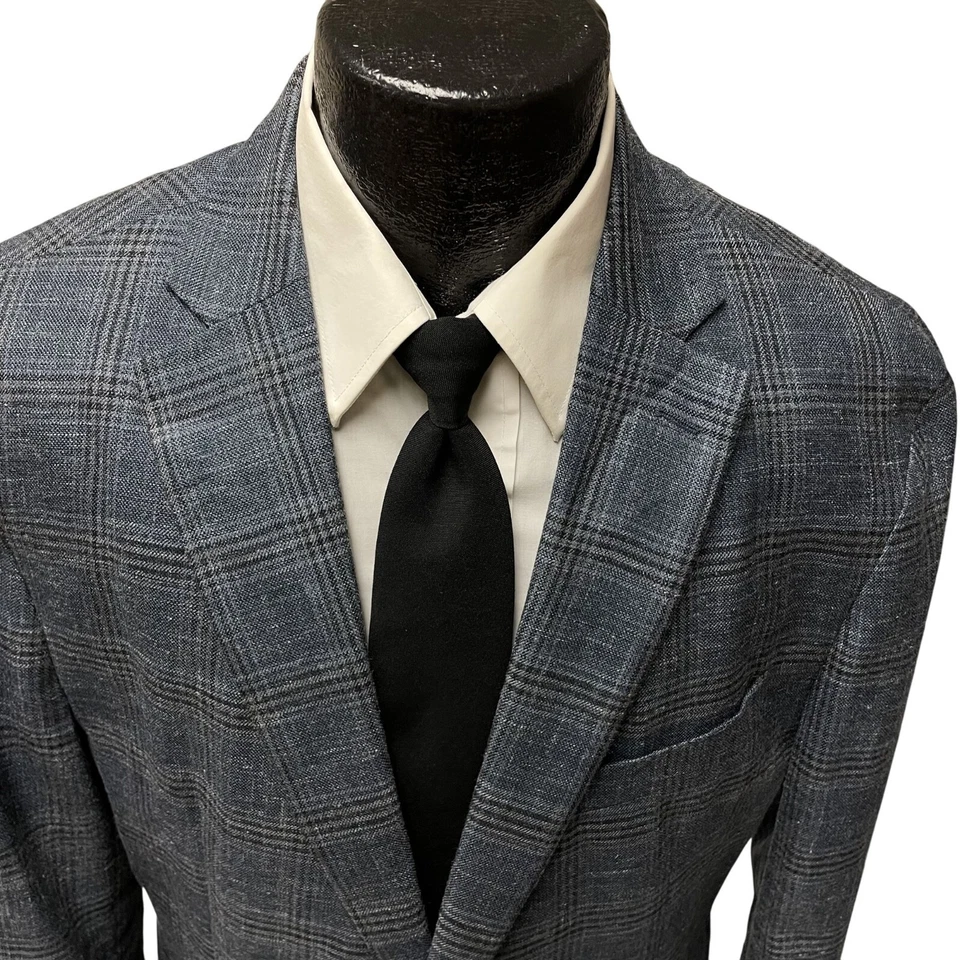 Casaco esportivo azul masculino Ralph Lauren xadrez xadrez jaqueta lã seda linho blazer 42 - Imagem 2 de 4