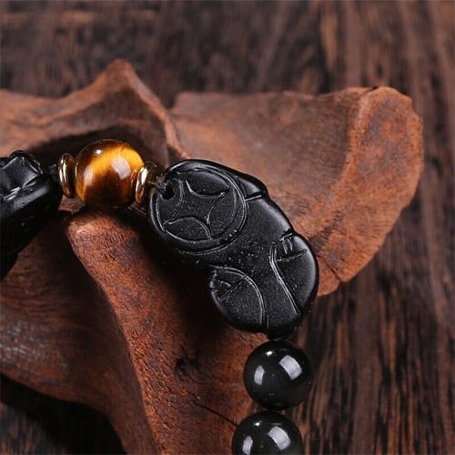 Good Feng Shui Black Obsidian Pixiu Bead Bracelet Wealth Chain Jewelry Gift - Picture 4 of 8